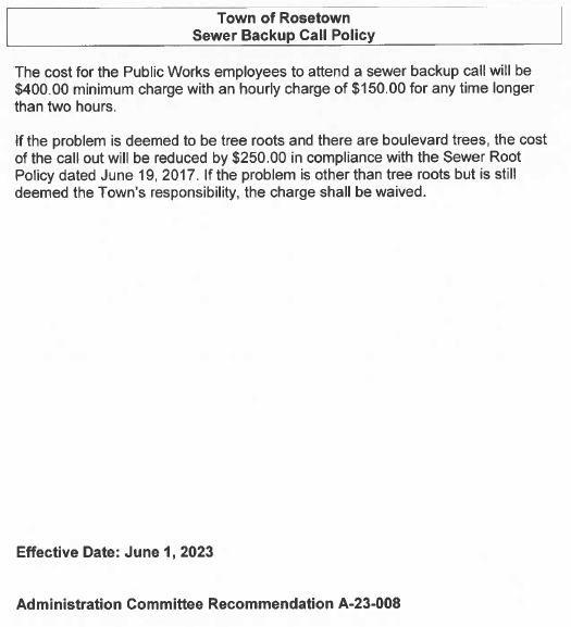sewer root policy June 2023