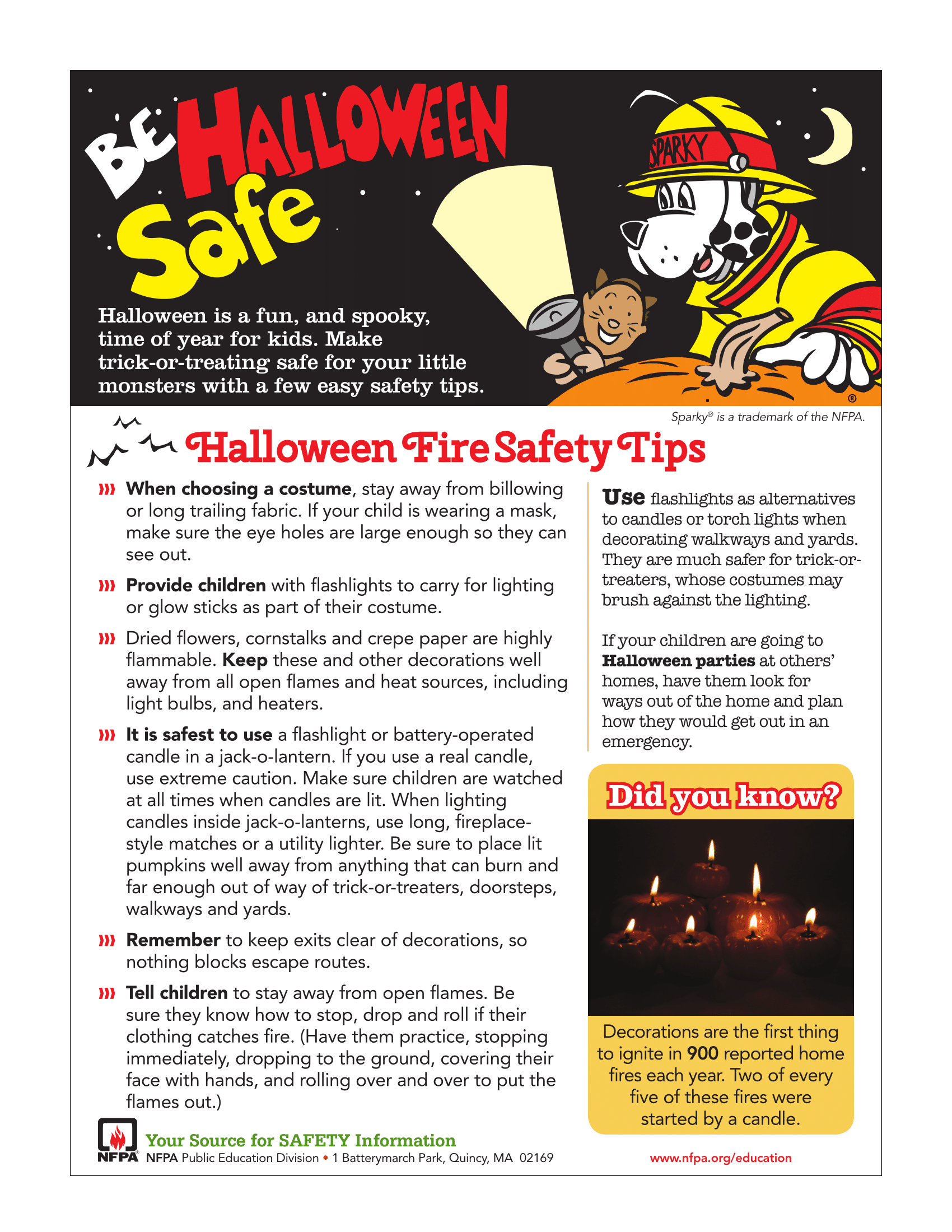 Image of newsletter with Halloween fire safety tips
